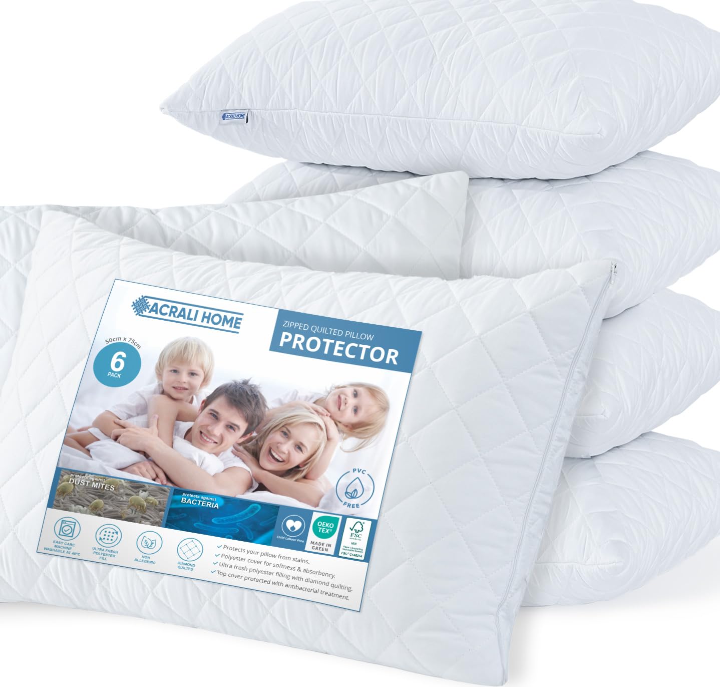 Quilted Hypoallergenic Zipped Pillow Protectors