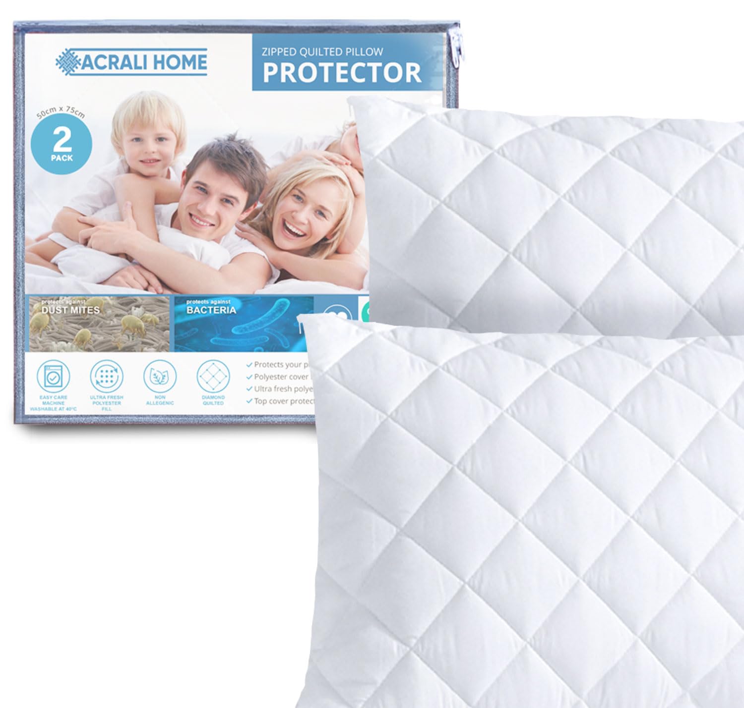 Quilted Hypoallergenic Zipped Pillow Protectors