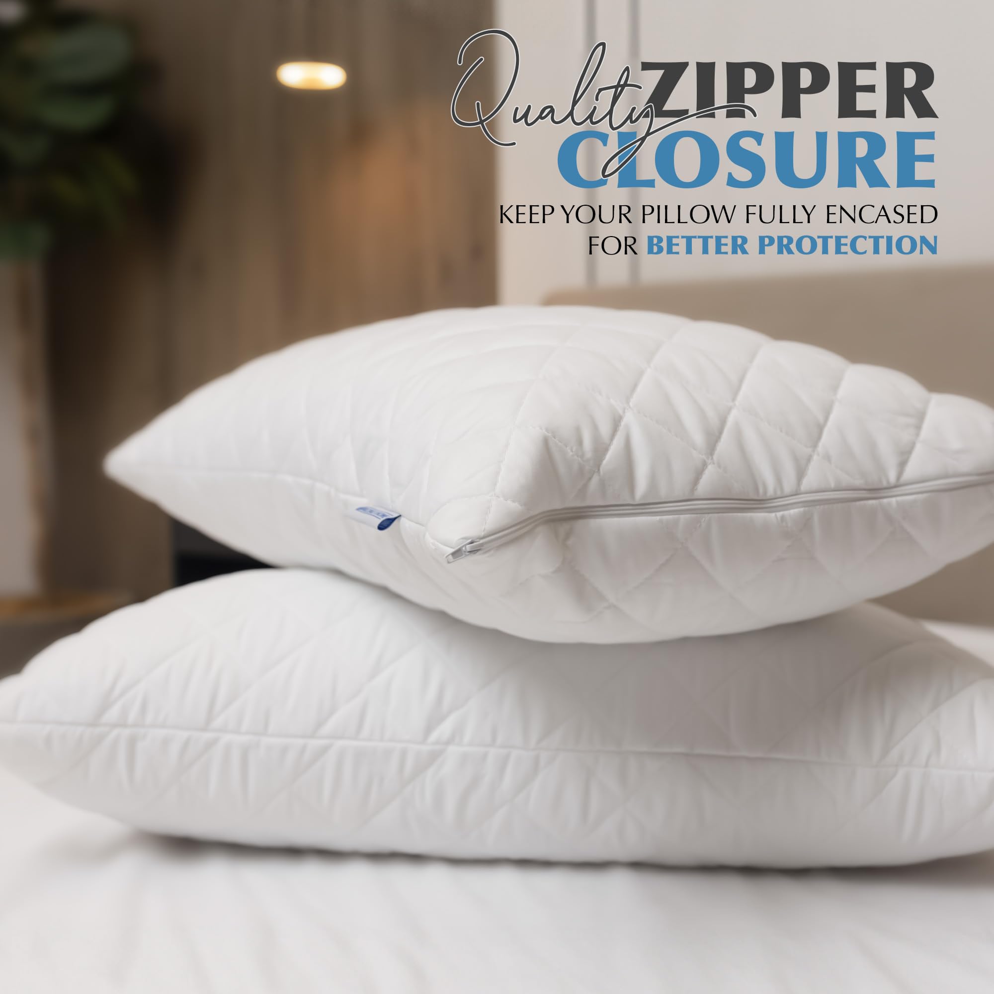 Quilted Hypoallergenic Zipped Pillow Protectors