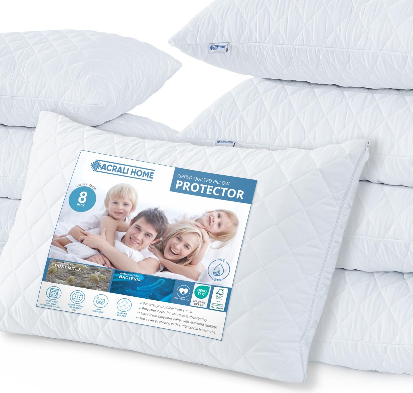 Quilted Hypoallergenic Zipped Pillow Protectors